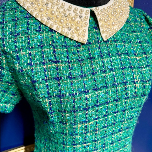FATE Green Tweed Dress with Pearl Collar - Picture 2 of 3